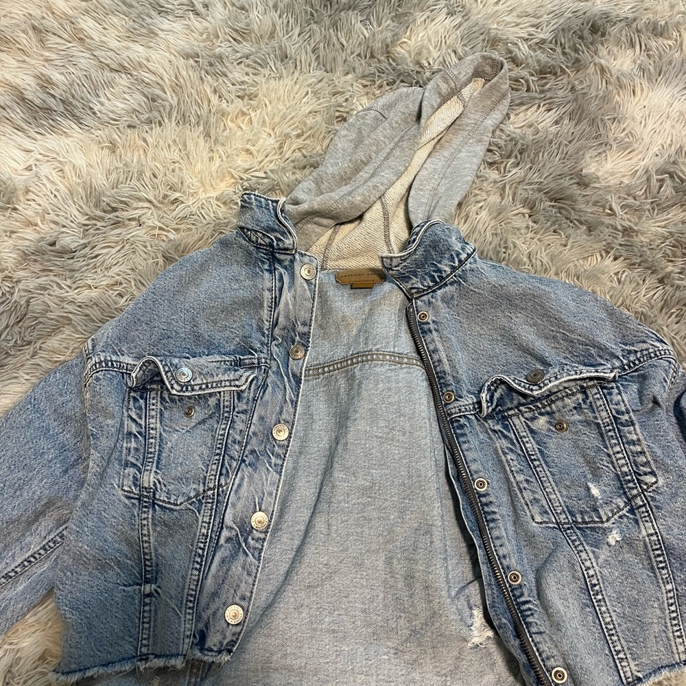 American Eagle Outfitters Denim Jacket with Gray Knit